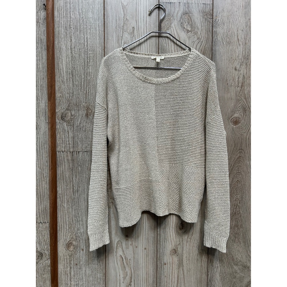 Eileen Fisher Organic Linen Cotton Mixed Stitch Sweater Beige Large L/G - Picture 2 of 7